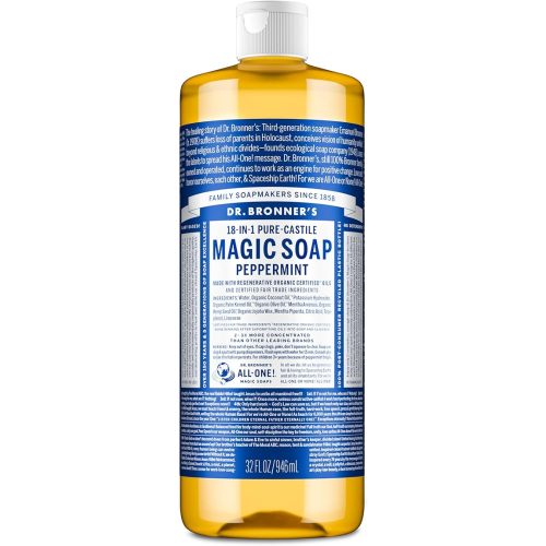 Dr. Bronner's Pure-Castile Magic Liquid Soap - Made with Regenerative Organic Certified Oils- 18-in-1 Uses for Face, Body, Hand, Hair, Laundry & More- Vegan, Non-GMO- Body Wash- Peppermint,32oz