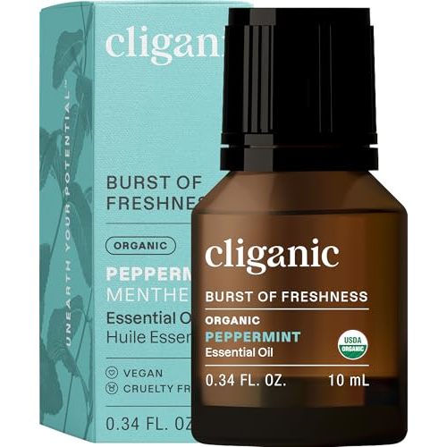 Cliganic Organic Peppermint Essential Oil, 100% Pure Natural Undiluted, for Aromatherapy | Non-GMO Verified (Packaging May Vary)