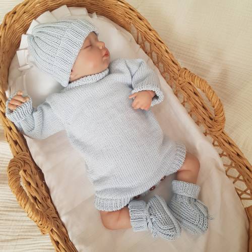 Knitted Baby Boy Romper Set, Organic Cotton Homecoming Outfit