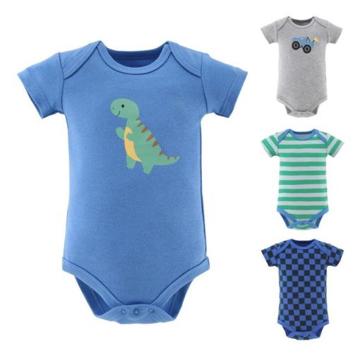 The Peanutshell Boy Truck Dino Bodysuits, 4-Pack, 3-6 Months