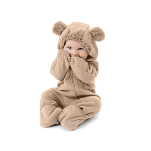 Cuddle Club One Piece Romper Hooded Fleece Onesie Jumper for Baby, Bear Ivory 0 to 3 Months