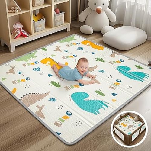 Foldable Baby Play Mat, PIGLOG 50x50 Playpen Mat, Safe Foam Playmat for Tummy Time, Waterproof Playmats for Babies and Toddlers Kids, Reversible Portable Floor Mat for Infant