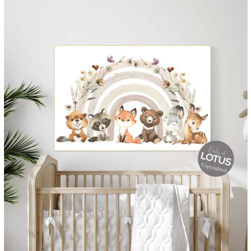 Nursery decor boho, girl nursery decor, wildflower nursery, rainbow print, Boho Rainbow, woodland animals, animal nursery, rainbow nursery