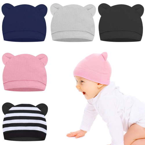 Spencer 2 Pack Newborn Baby Beanie Preemie Boys Girls Hats Autumn Winter Bear Ears Infant Caps Toddler Beanie Caps for 0-6 Months, Black