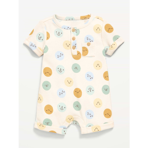 Printed Ribbed Henley Pocket One-Piece Romper for Baby
