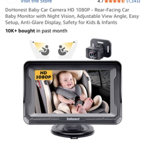 DoHonest Baby Car Camera HD 1080P - Rear-Facing Car Baby Monitor with Night Vision, Adjustable View Angle, Easy Setup, Anti-Glare Display, Safety for Kids & Infants