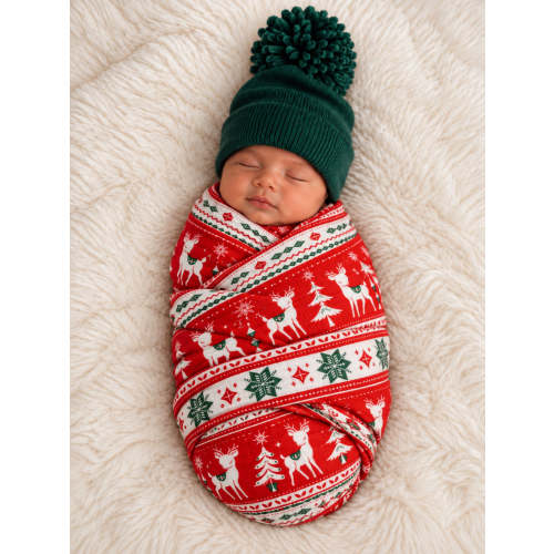 Muslin Swaddle, Red Vintage Deer Fair Isle – SpearmintLOVE