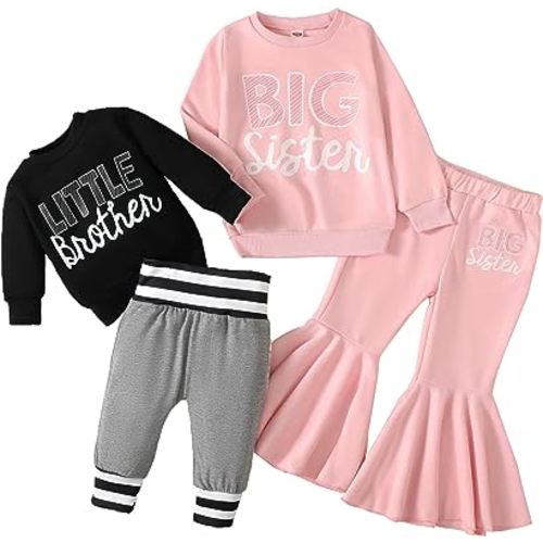 Big Sister Little Brother Matching Outfits Sweatshirt Top Pants Toddler Newborn Fall Winter Clothes
