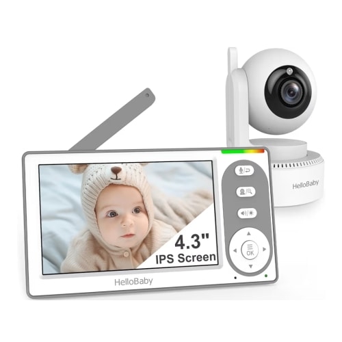 HelloBaby 4.3'' Video Baby Monitor with 30 Hours Battery, Remote Pan-Tilt-Zoom Baby Monitor No WiFi, Baby Monitor with Camera and Audio, Night Vision, ECO Mode, Two-way Talk, 8 Lullabies, 1000ft Range