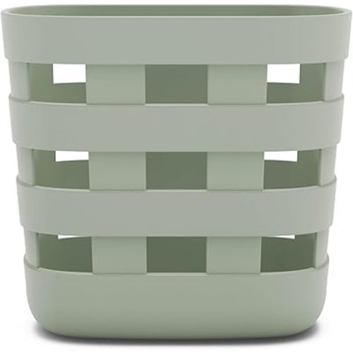 Lalo Bath Time Storage Bin - Keep Items Organized & Dry with Non-Toxic Plastic, Easy Cleanup, Removable Drying Bin, Woven Baby Organizer, Secure Wall Attachment, 9 x 5.5 x 8.5 in - Sage