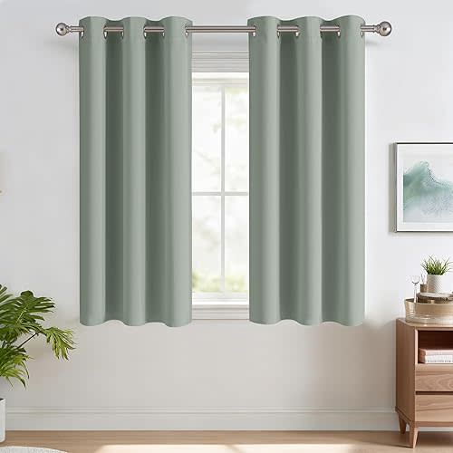 RYB HOME Blackout Curtains 45 Inch Length - Thermal Insulated Privacy RV Curtains for Camper Windows, Room Darkening Small Window Drapes for Bedroom Bathroom, W42xL45, 2 Panels, Sage Green