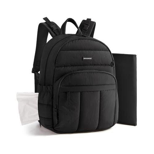 BAGSMART Baby Diaper Bag with Waterproof Pad, Black | Newborn Essentials, Lightweight Backpack for Girl Boy, Baby Shower Gifts