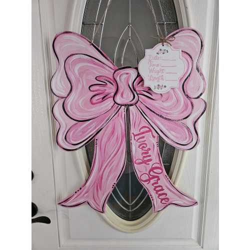 Custom Baby Announcement: Coquette Bow Birth Stats Hospital Door Hanger
