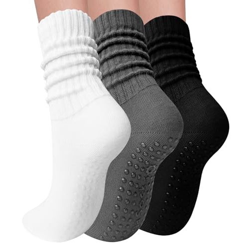 Elapse Space 3 Pairs Pilates Socks with Grips for Women Yoga Slouch Grippy Socks for Barre Workout Hospital