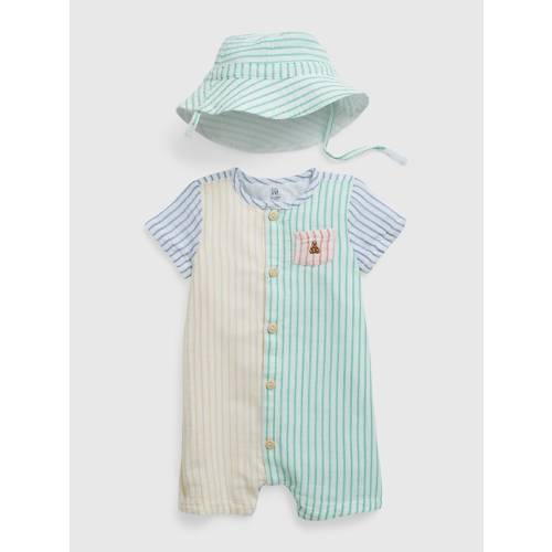 Baby Crinkle Gauze Colorblock Outfit Set in JAMAICA GREEN, size: 3-6 M