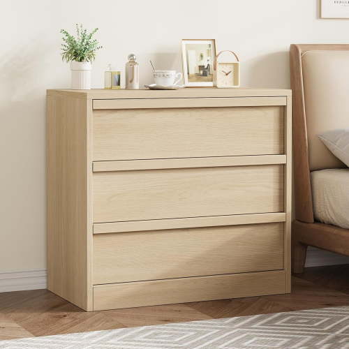 GOCAPTAIN 3 Drawer Dresser for Bedroom, Wide Wood Chest of Drawers with Large Storage, Nightstand Storage Dresser for Hallway, Living Room, Closet, Natural Wood Color