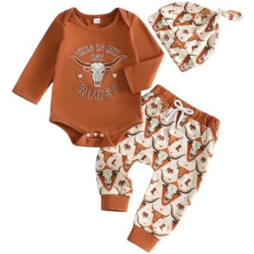 Western Baby Boy Outfit My First Rodeo Romper Pants Hat Fall Cowboy Clothes