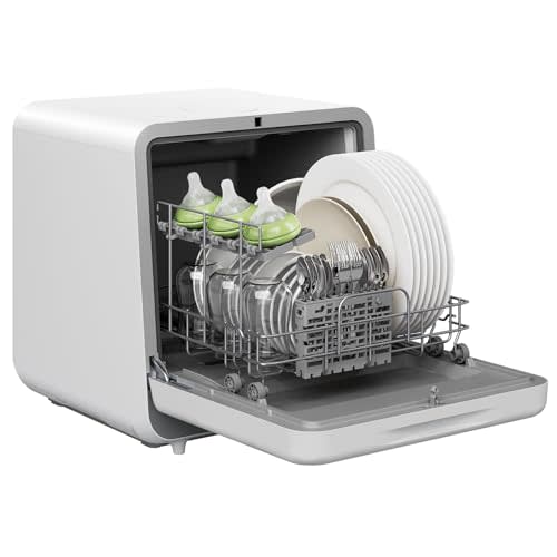 Silonn Portable Countertop Dishwasher, Mini Dishwasher with 5L Water Tank for Apartments/RVs No Hookup Needed, Dish washer with 7 Wash Programs 4 Place Settings 360° Triple Spray System & Auto Air Dry