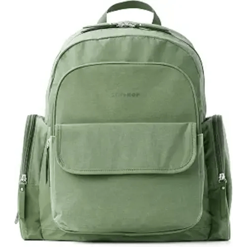 Skip Hop Diaper Bag Backpack with Portable Changing Pad, 9 Total Pockets, Easy-Access Wipes Pocket, Zippered Side Pocket, Luggage Sleeve & Stroller Straps, Fits a 15” Laptop, Luna, Sage