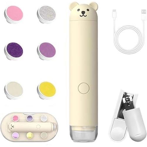 Baby Nail Trimmer Electric, Baby Nail File, USB Charging Clippers kit with 6 Grinding Heads & LED Light for Safe for Newborn Kids and Adult Trim and Polish Set (Yellow)