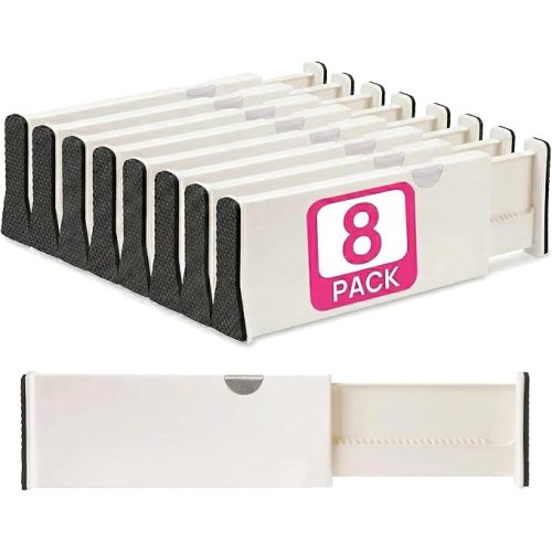8 Drawer Organizer and Dividers, Organize Silverware and Utensils in Home Kitchen, Divider for Clothes in Bedroom Dresser, Designed to Not Snag Underwear and Bra Fabrics, Bathroom Storage Organizers