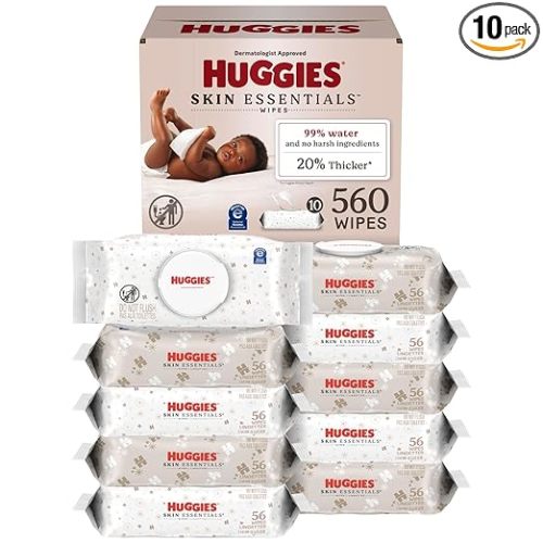 Huggies Skin Essentials Baby Wipes, Hypoallergenic, 99% Water, 10 Flip Top Packs (560 Wipes Total)