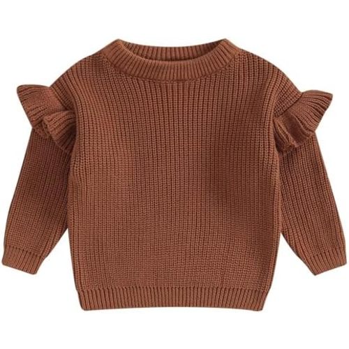 Mubineo Baby Girl Winter Clothes Basic Plain Cute Ruffle Sweater Toddler Kids Pullover Long Sleeve Newborn Sweaters