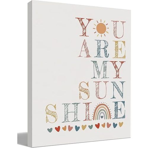BIWSHA Inspirational Quote You are My Sunshine Canvas Wall Art Prints Decor for Home Girls Kids Room Nursery,Boho Sun Rainbow Heart Themed Paintings Art Decor 11x14 Inches,Gifts for Girls Kids