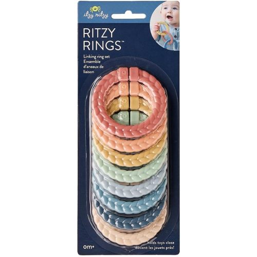 Itzy Ritzy Linking Ring Set – Set of 8 Braided, Rainbow-Colored Versatile Linking Rings – Attach to Baby's Car Seat, Stroller & Activity Gym to Keep Toys Nearby – Rainbow