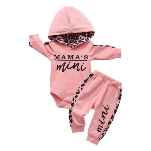 Newborn Infant Baby Girl Clothes Long Sleeve Letter Romper Hooded Pants Outfits Set Pink 0-3 Months