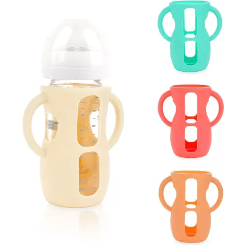 4-Pack Silicone Sleeves for Philips Avent Glass Bottles, BPA-Free Drop-Resistant Baby Bottle Sleeves with Handles, Compatible with Philips Avent Natural Glass Baby Bottles (8 oz)