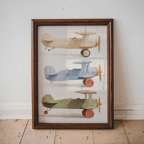Vintage Airplane Nursery Print Boy Playroom Wall Art Kids Room Decor Toddler Aviation Illustration Retro Toy Planes Baby Shower Gift | 63