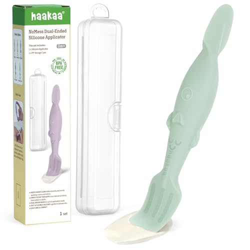 haakaa Dual-Ended Baby Diaper Cream Spatula with Case, Pastel Green | Dual-ended Silicone Diaper Cream Applicator, Soft and Firm Heads, Mess-Free Application, Hygienic Travel Case