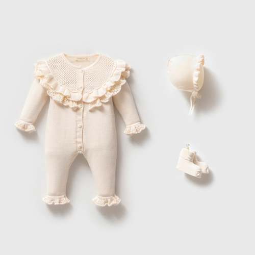 Organic Cotton Knit Newborn Girl Coming Home Outfit: 3-Piece Set