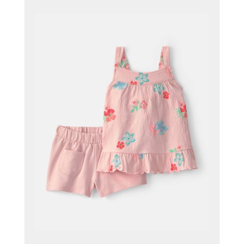 Toddler Girl 2-Piece Floral Ruffle Top & Short Set - Pink | Carter's