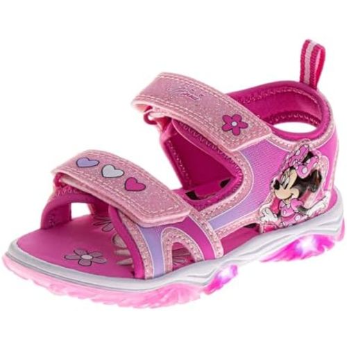 Disney Character Girls Princess Ariel Moana Stitch Minnie Mouse Frozen LED Light Up Sandal Outdoor Slip on Strap Sandals For Girl Size Toddler/Little Kid/Big Kid