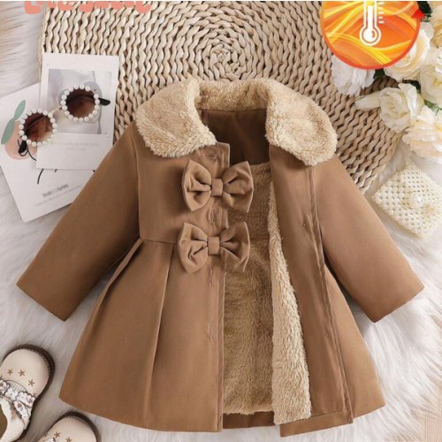 SHEIN Baby Girls' Faux Fur Collar Bow Decor Trench Coat, Autumn/Winter | SHEIN USA