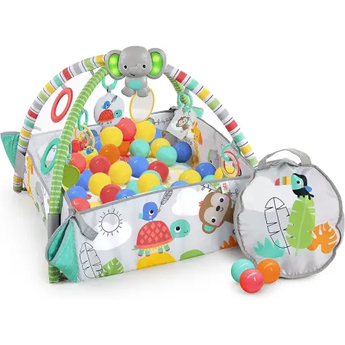 Bright Starts 5-in-1 Your Way Ball Play - Jumbo Play Mat Converts to Ball Pit Baby Gym, Newborn to Toddler - Totally Tropical (Green)