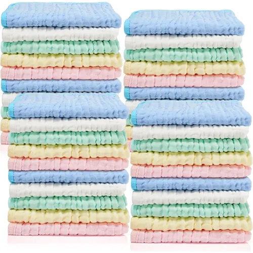 Tudomro 20 Pack Muslin Burp Cloths 20 x 10 Inch Absorbent Washcloths 6 Layers 5 Colors Baby Rags Towels Gentle Absorbent Soft Infant Essentials for Newborn and Toddlers Boys & Girls Milk Spit up Rags
