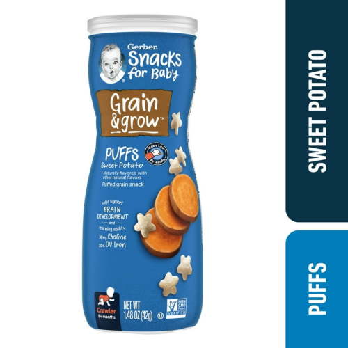 Gerber Snacks for Baby Grain & Grow Puffs, Sweet Potato, 1.48 oz Canister