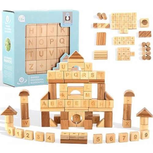 80-Piece Wooden Alphabet Building Blocks Set - Creative ABC Letters, Numbers & Shapes Blocks for Building Castles, Rockets, Robots | Educational Stacking Toys with Math Symbols for Kids Ages