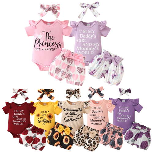 Emy Dola 0-18M Baby Girl Clothes Infant Summer Outfits Newborn Ruffle Short Sleeve Romper and Floral Shorts with Headband