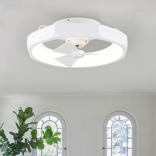 18.9-in Matte White LED Flush Mount Fandelier Ceiling Fan With Light and Remote Included 3 -Blade in the Ceiling Fan