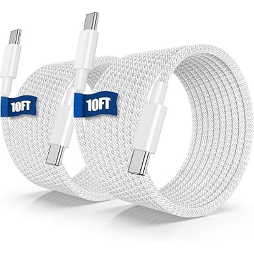iPhone 16 15 USB C Charger Cable 10ft, Long Fast Charge Type C to C Charging Cord Wire for Apple iPhone 16 Pro Max/16 Pro/15 Plus/15 Pro Max,iPad Pro 12.9/11 inch/Mini/Air 5/4th,MacBook,Samsung-White
