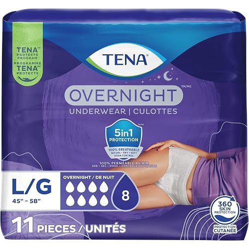 TENA Adult Incontinence, Discrete Disposable, Underwear, Comfortable Fit, Overnight Protection, Unisex, Large (L), 11 Count