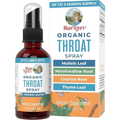 MaryRuth Organics USDA Organic Throat Spray with Mullein Leaf | Marshmallow Root & Licorice Root & Thyme Leaf | 4 Herbal Blend | Non-GMO | Vegan | Gluten Free | 1 Fl Oz | Up to 100 Servings
