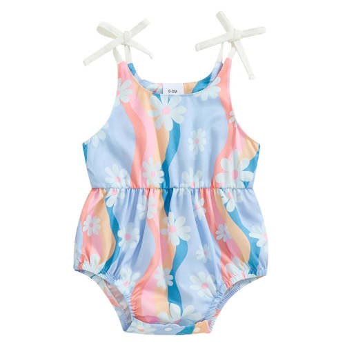 Baby Girls Summer Romper Flower/Butterfly Print Bow Tie Strap Tank Top – August + Willow