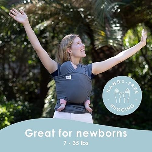 Sleepy Wrap Stretchy Ergonomic Baby Carrier Sling for Newborns to Toddlers - Hands-Free Lightweight Baby Wrap 7-35 lbs (Grey)