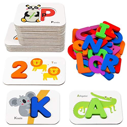 Gojmzo Alphabet Flash Cards, ABC Learning Toys for Kids 3-5, Wooden Letters Number Blocks Sight Words Matching Game, Toddler Preschool Learning Activities, Montessori Educational Toys for 3+ Year Old
