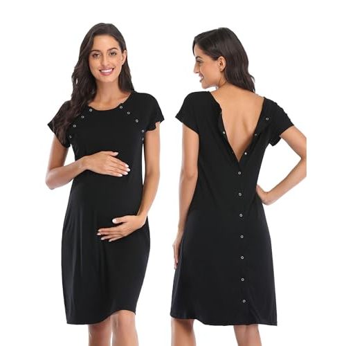 Momctnino Women's Maternity Nursing Nightdress Delivery Labor Hospital Nightgown Sleepwear for Breastfeeding